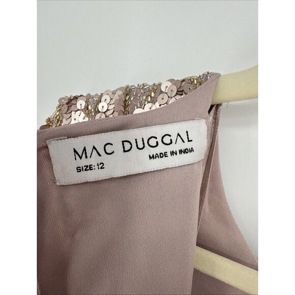 Mac Duggal Size 12 Pink SEQUINED ASYMMETRICAL FLORAL LONG SLEEVE MIDI DRESS $538 - Picture 8 of 9